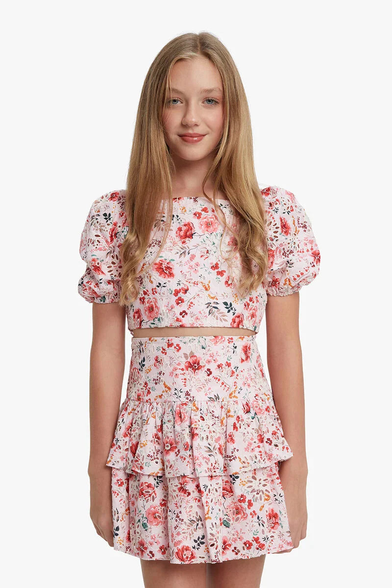 Ameila Broderie Top In Blush Floral